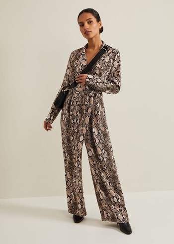 Phase Eight Petite Snake Constance Jumpsuit Brown Canada | VFRTAC-623